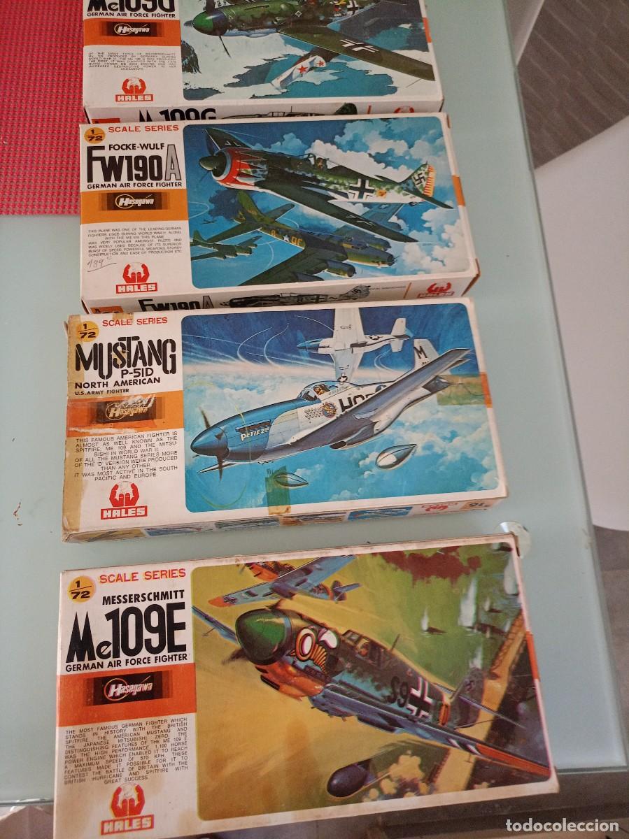 Militaria: Hasegawa &ndash; Lote 4 maquetas aviones WWII &ndash; P-51D, Me 109G, Me 109E y Fw 190A