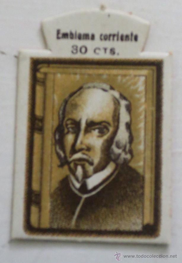 Militaria: EMBLEMA CORRIENTE AUXILIO SOCIAL 30 CTS. CALDER&Oacute;N DE LA BARCA SERIE G N&ordm; 20