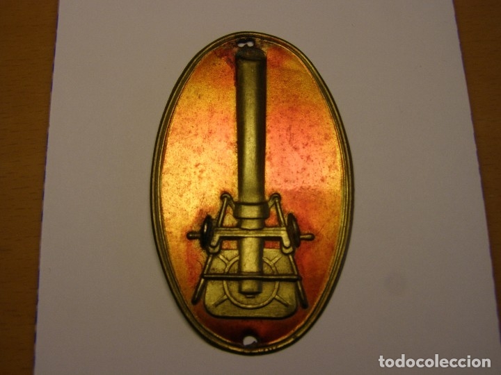 Militaria: Antigua insignia militar espa&ntilde;ola de gran tama&ntilde;o. Mortero 81 mm. Valero modelo 1933.