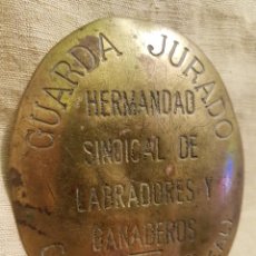 Militaria: ANTIGUA PLACA GUARDA JURADO HERMANDAD SINDICAL DE LABRADORES Y GANADEROS VILLAMAYOR DE CALATRAVA. Lote 241805860