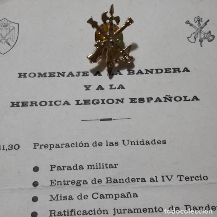 Militaria: LEGION PIN Y PANFLETO COMIDA HERMANDAD, MONTEJAQUE 1982