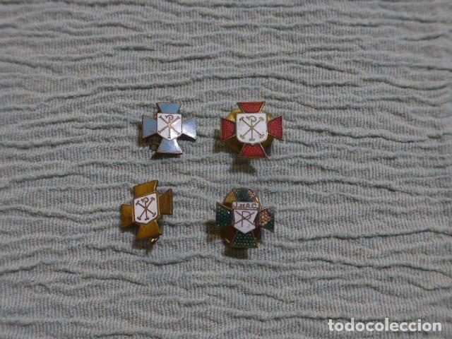 Militaria: Lote de 4 antiguas insignias distintas de Accion Catolica. Guerra civil y posguerra.