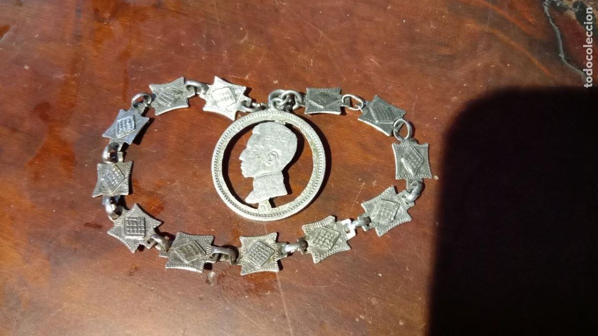 Military Antiques: Bella pulsera moneda 1 peseta plata Alfonso XIII 1903 coleccion principios XX