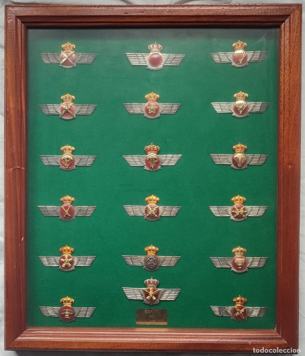 Militaria: CUADRO CON ROKISKIS MET&Aacute;LICOS DEL EJ&Eacute;RCITO DEL AIRE - Foto 1
