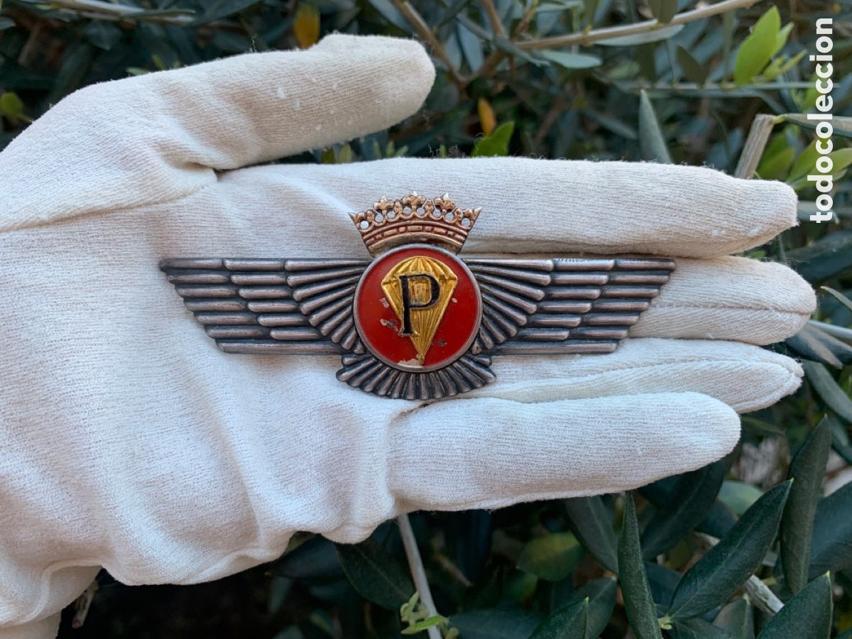 Militaria: AVIACION ANTIGUO EMBLEMA ROKISKI PARACAIDISTA PLEGADOR DE PLATA