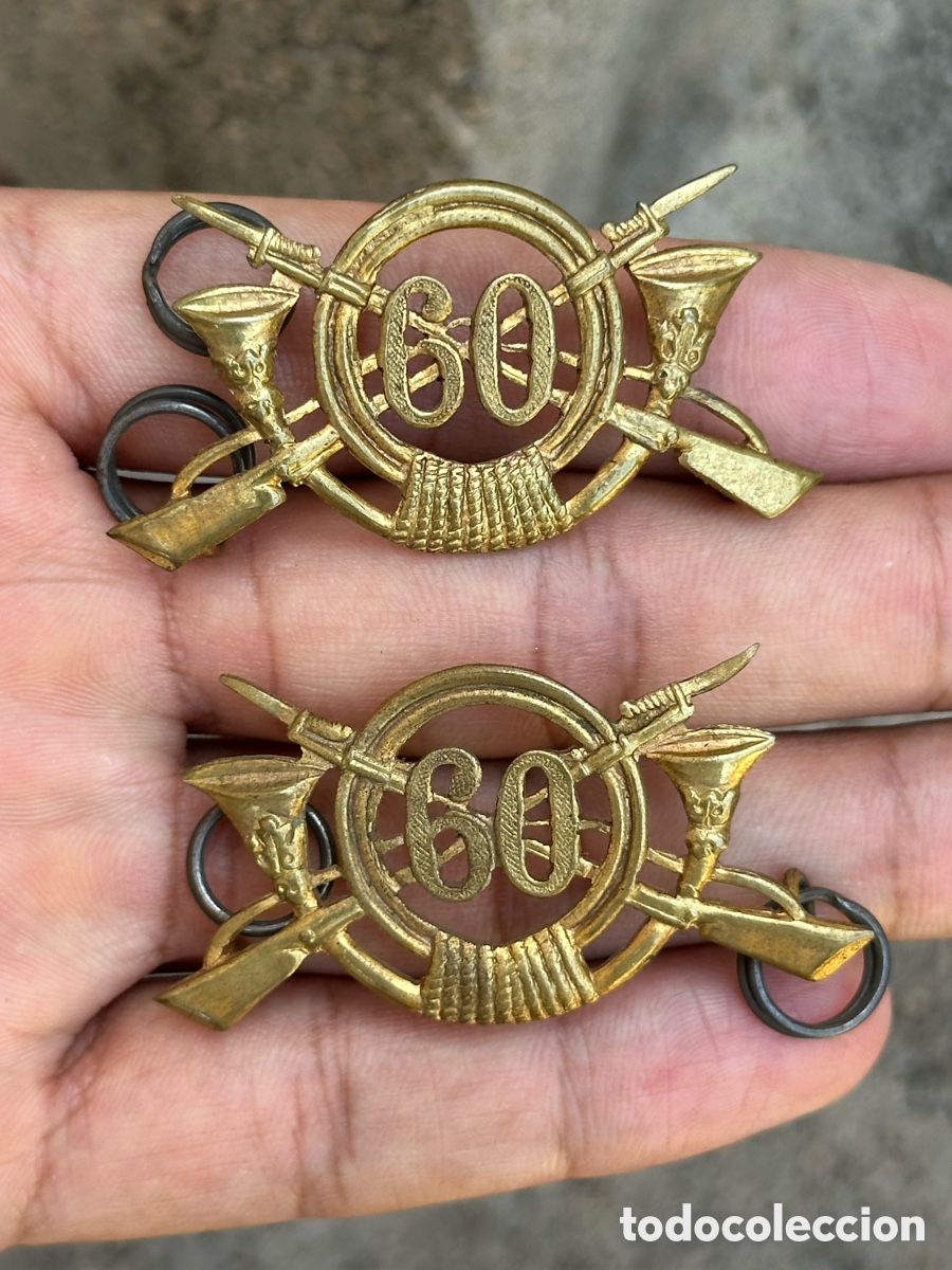 Militaria: ANTIGUAS INSIGNIAS DE CUELLO 60 REGIMIENTO DE INFANTERIA II REPUBLICA