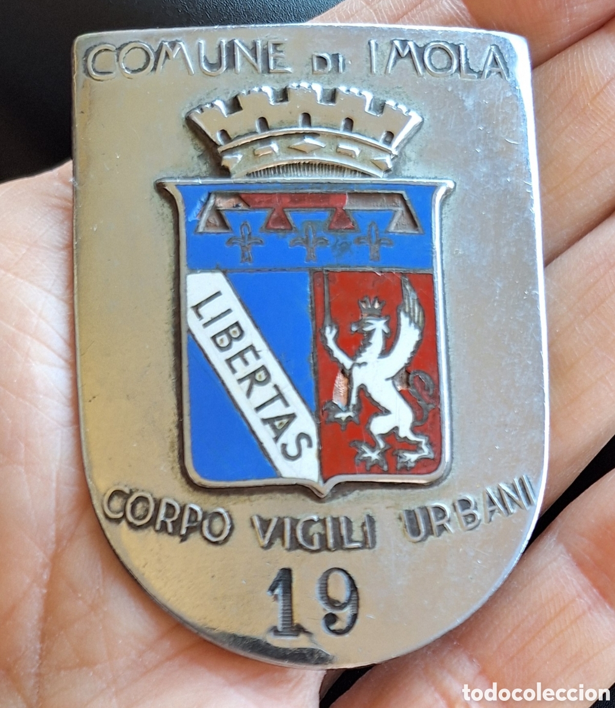 Militaria: Placa de policia vigilante urbano de Imola Italia police plaque WESTERN UNION PAYMENT ONLY