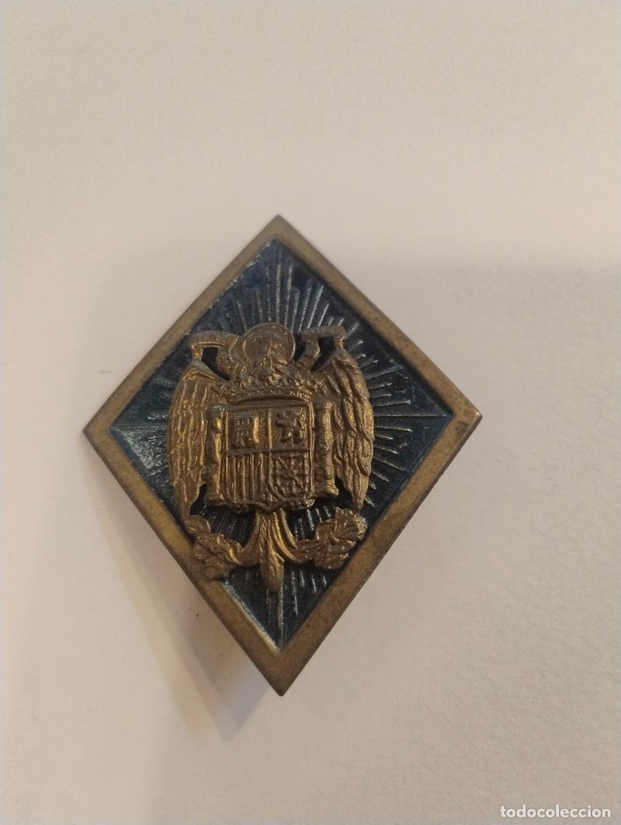Militaria: ESCUDO ESPA&Ntilde;A &Eacute;POCA FRANCO MONTADA EN ROMBO CON FONDO AZUL VERDOSO 6,50 CM
