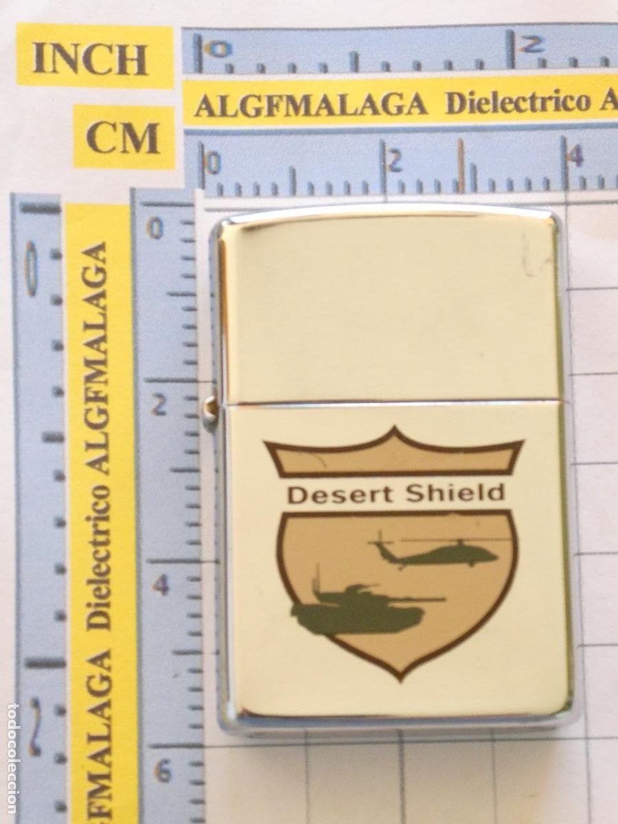 Militaria: MECHERO ENCENDEDOR MILITAR ZIPPO. US ARMY DESERT SHIELD. TANQUE HELIC&Oacute;PTERO