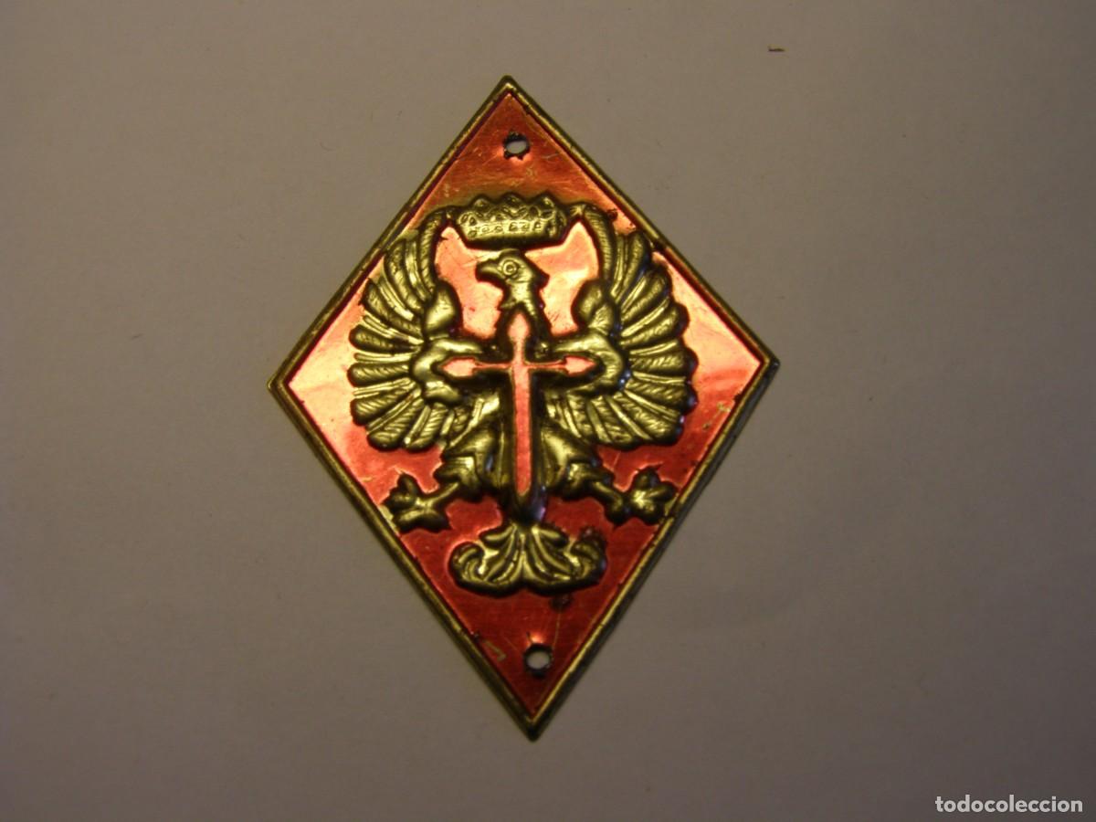 Militaria: Rombo del Ej&eacute;rcito Espa&ntilde;ol, centro instrucci&oacute;n reclutas, a&ntilde;os 70. Acero latonado.