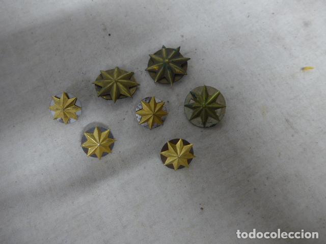 Militaria: Lote de 7 antiguas insignias estrellas de grado para oficial espa&ntilde;ol, originales.