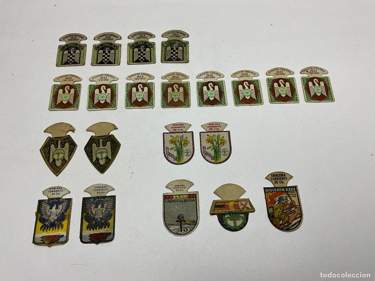 Militaria: LOTE EMBLEMA AUXILIO SOCIAL CORRIENTE - FRENTE DE JUVENTUDES - FALANGE - NARCISO - DIVISION AZUL -