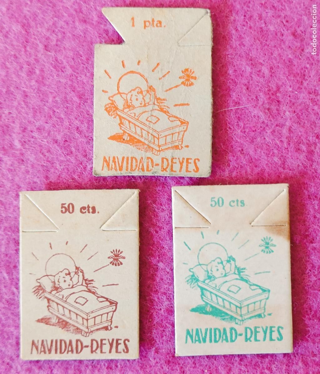 Militaria: 3 EMBLEMA AUXILIO SOCIAL ESPECIAL 1 PTA Y 50 CTS FALANGE NAVIDAD Y REYES CAMPA&Ntilde;A DE REYES NI&Ntilde;O CUNA
