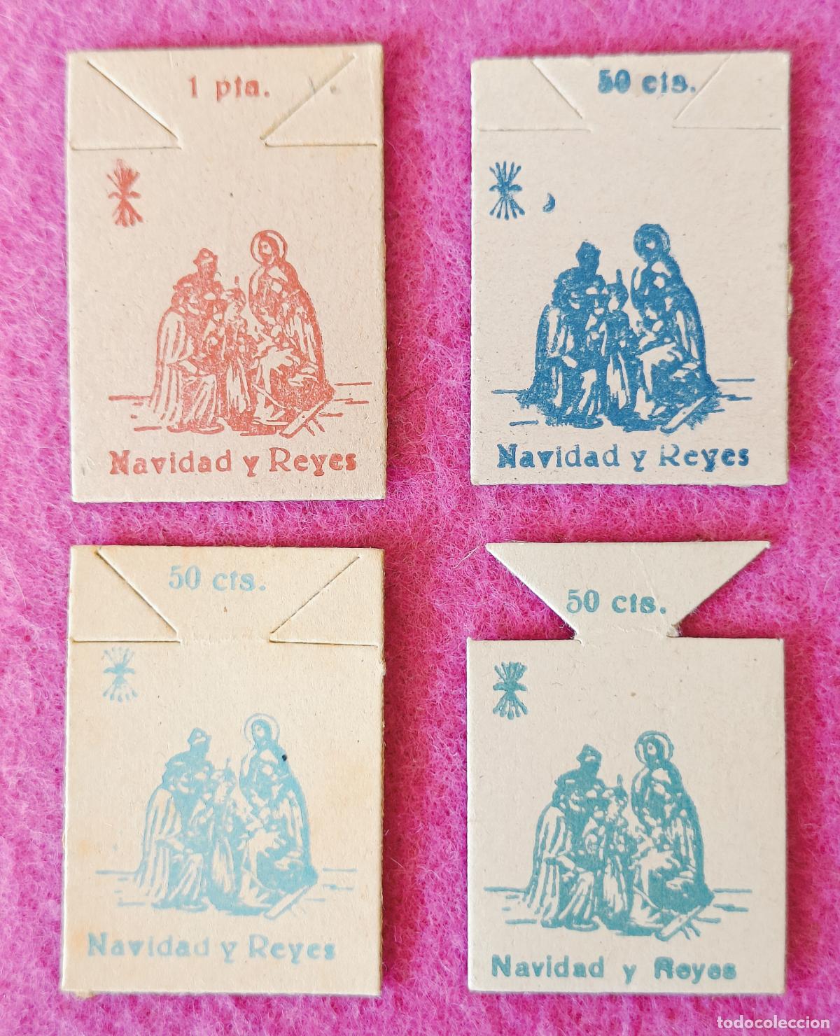 Militaria: 4 EMBLEMA AUXILIO SOCIAL ESPECIAL 1 PTA Y 50 CTS FALANGE NAVIDAD Y REYES CAMPA&Ntilde;A DE REYES REYES MAGO