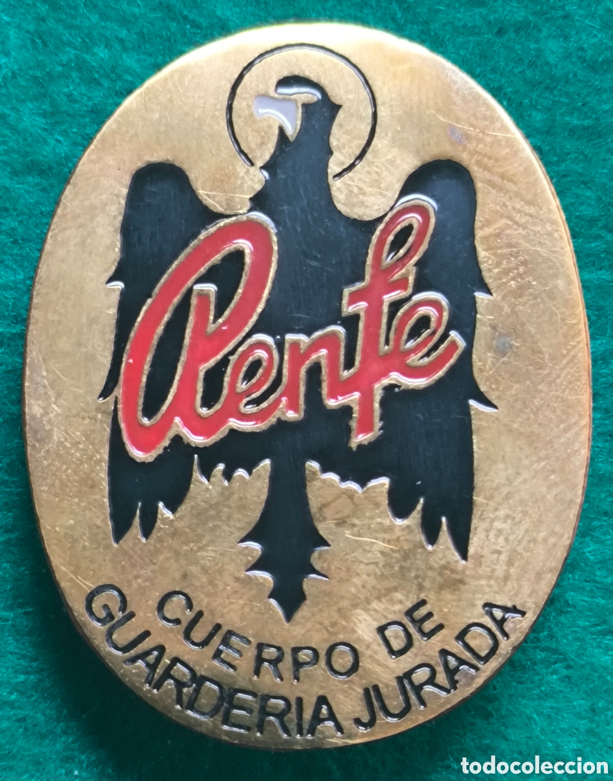 Militaria: RENFE INSIGNIA EMBLEMA DISTINTIVO PLACA CUERPO DE VIGILANCIA C. 1975