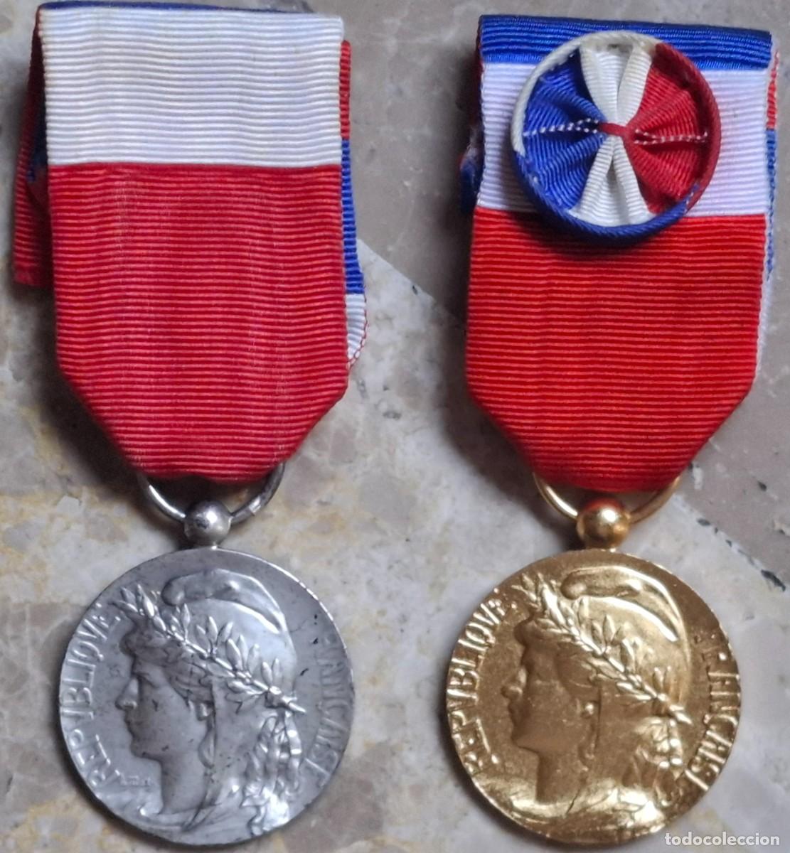 Militaria: Medallas de honor francesas del ministerio de trabajo ( clase plata y oro)