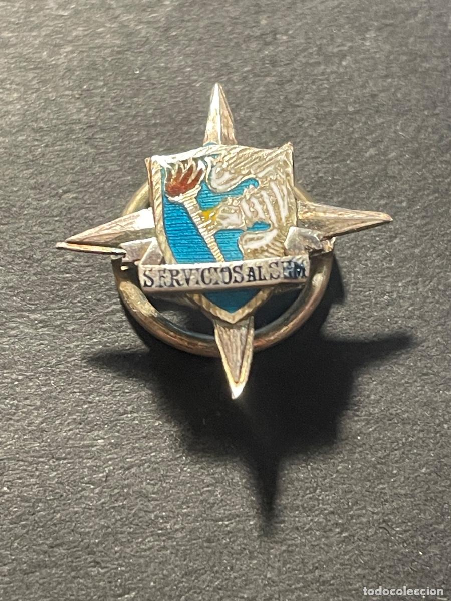 Militaria: ANTIGUA INSIGNIA SOLAPERA DE PLATA Y ESMALTES - SERVICIOS AL SEM - SINDICATO ESPA&Ntilde;OL DE MAGISTERIO ,