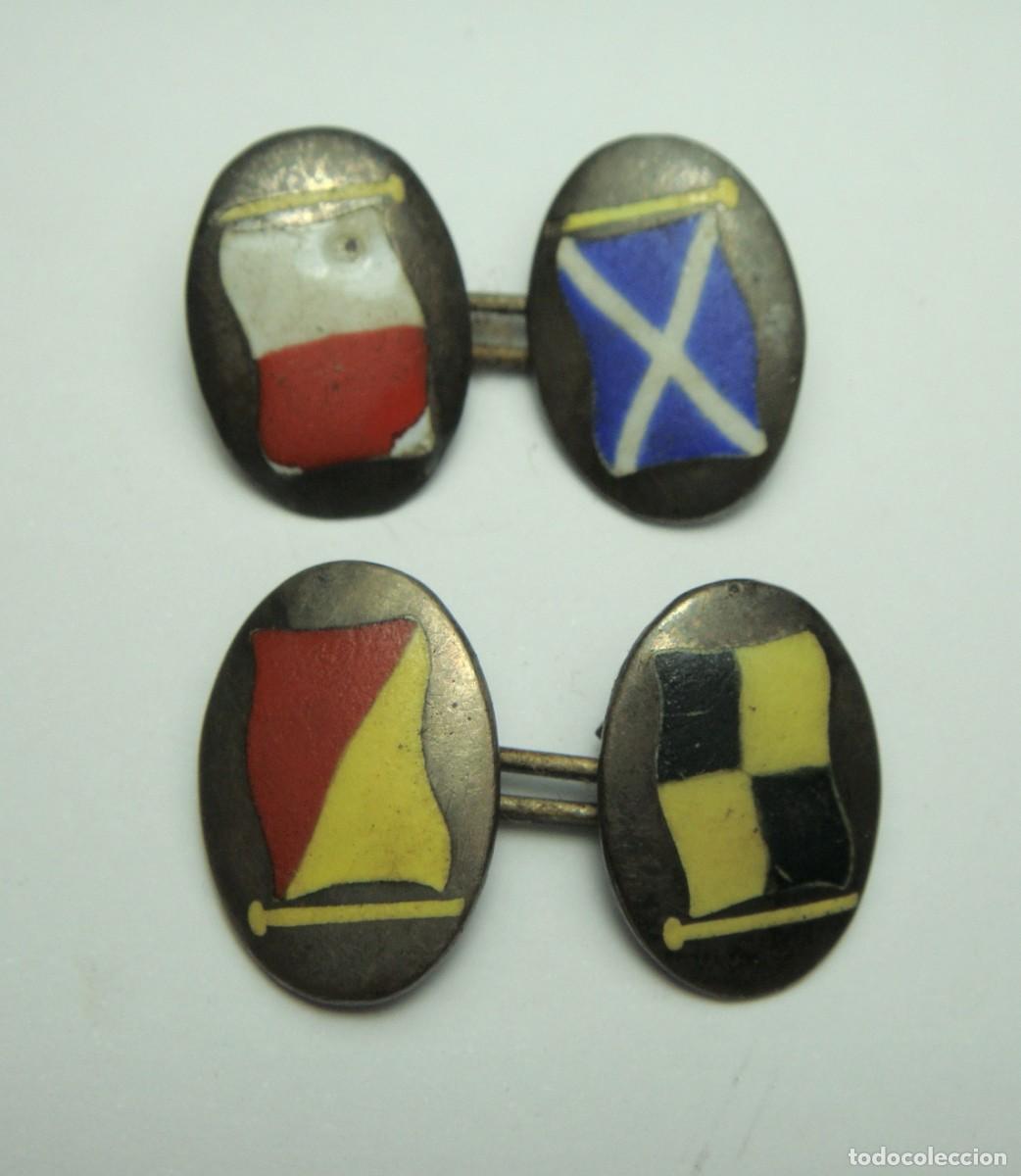 Militaria: Gemelos n&aacute;uticos de banderas de se&ntilde;ales mar&iacute;timas &middot; Plata 935 &middot; ca. 1930&ndash;1950
