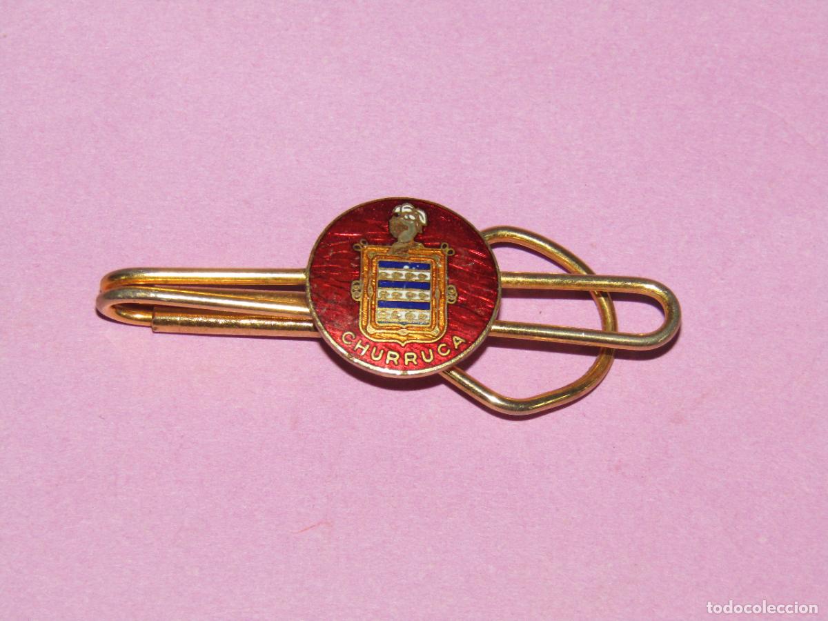 Militaria: Antiguo Pisacorbatas Pasador de Corbata en Metal Dorado y Esmaltes del Destructor CHURRUCA