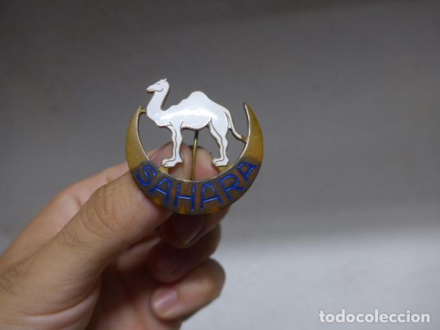 Militaria: Antigua insignia o emblema original del Sahara. Camello, Ifni, Africa occidental espa&ntilde;ola