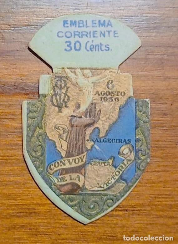 Militaria: Emblema auxilio social, corriente 30 cents, serie E, N&ordm; 3, CONVOY DE LA VICTORIA.