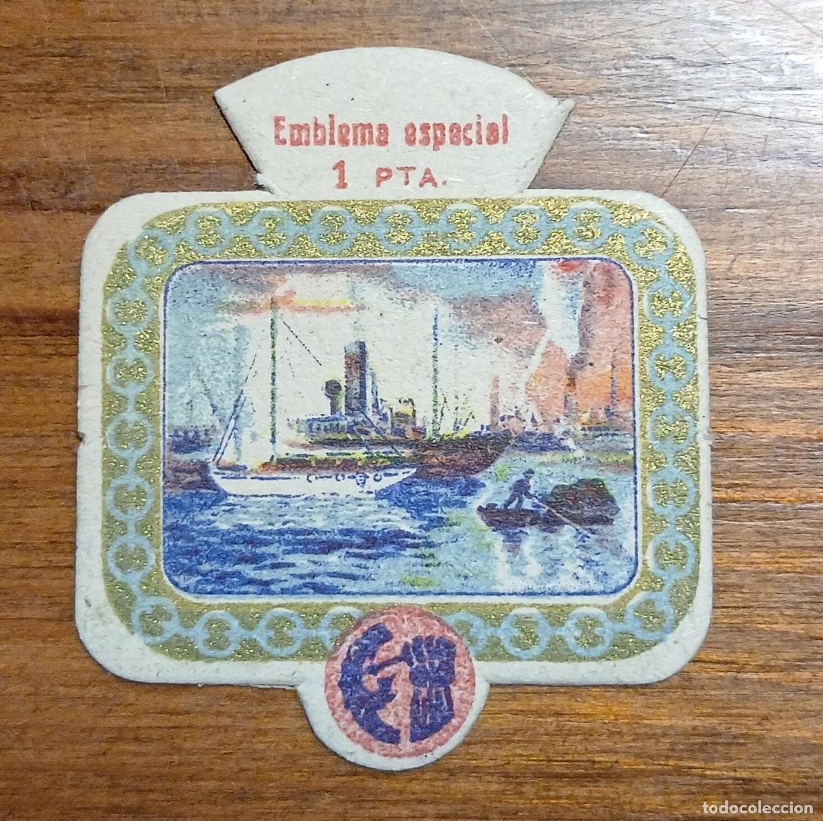 Militaria: Emblema auxilio social, especial 1 pts, serie M, N&ordm; 7, BILBAO.