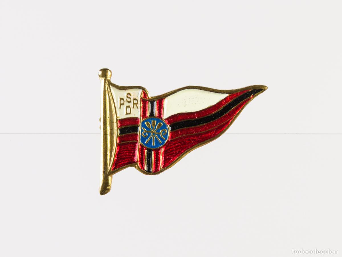 Militaria: Alfiler pin solapa Bandera Falange PSRD metal dorado esmalte PP S XX