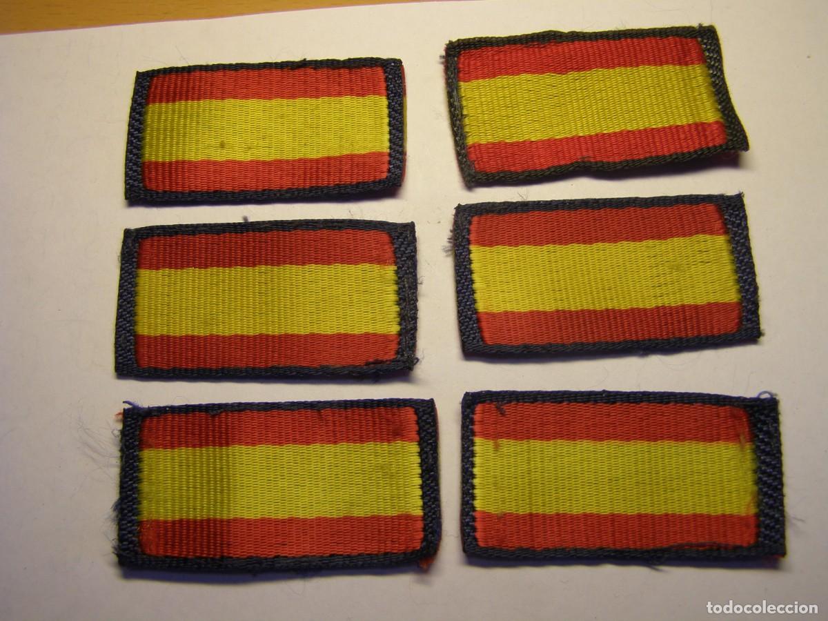 Militaria: 6 banderitas insignia del Ej&eacute;rcito Espa&ntilde;ol, para coser, a&ntilde;os 70-90.