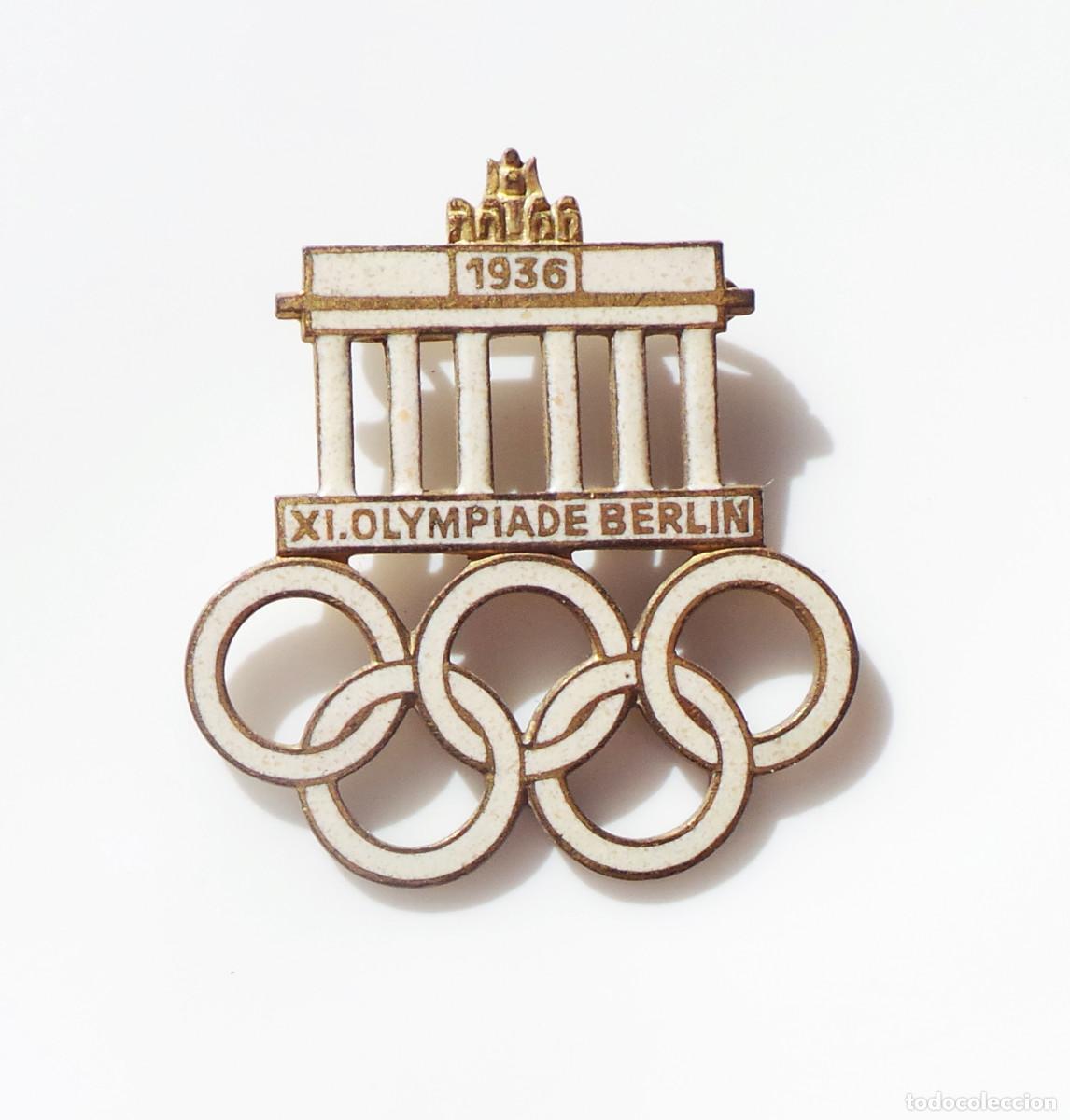 Militaria: XI JUEGOS OL&Iacute;MPICOS DE BERL&Iacute;N 1936, DISE&Ntilde;O ESMALTADO PUERTA DE BRANDEBURGO Y ANILLOS OL&Iacute;MPICOS