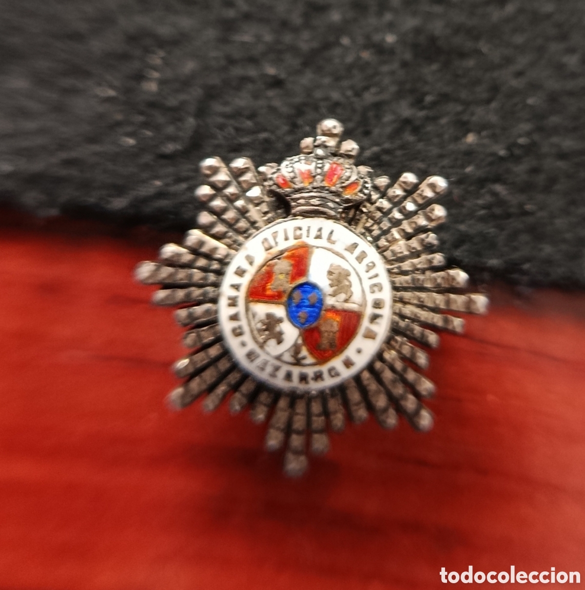 Militaria: C&Aacute;MARA OFICIAL AGR&Iacute;COLA MAZARR&Oacute;N MURCIA INSIGNIA EN PLATA Y ESMALTES