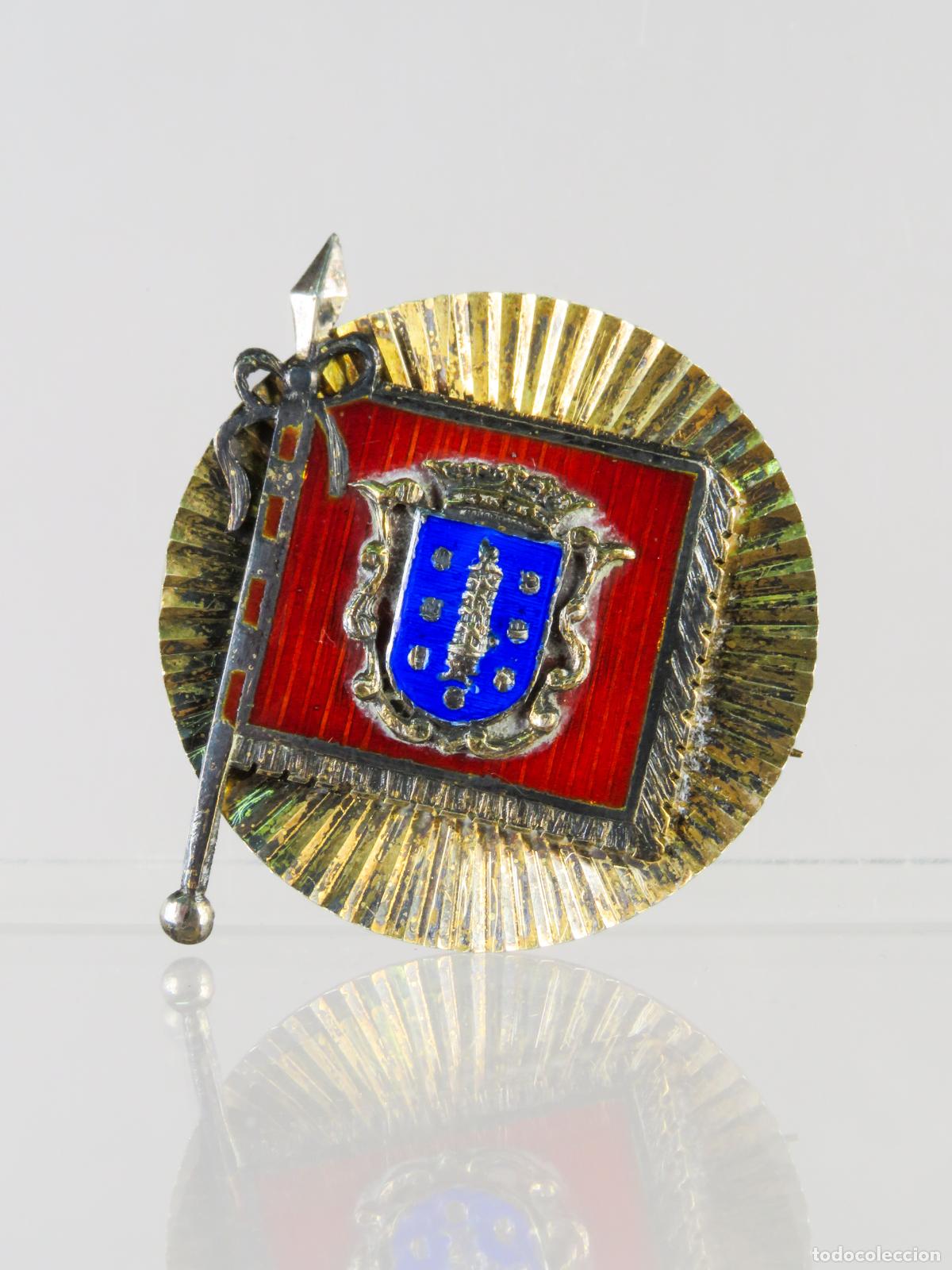 Militaria: Broche alfiler solapa Escudo ciudad La Coru&ntilde;a plata dorada y esmalte &eacute;poca Franco a&ntilde;os 40 - 50