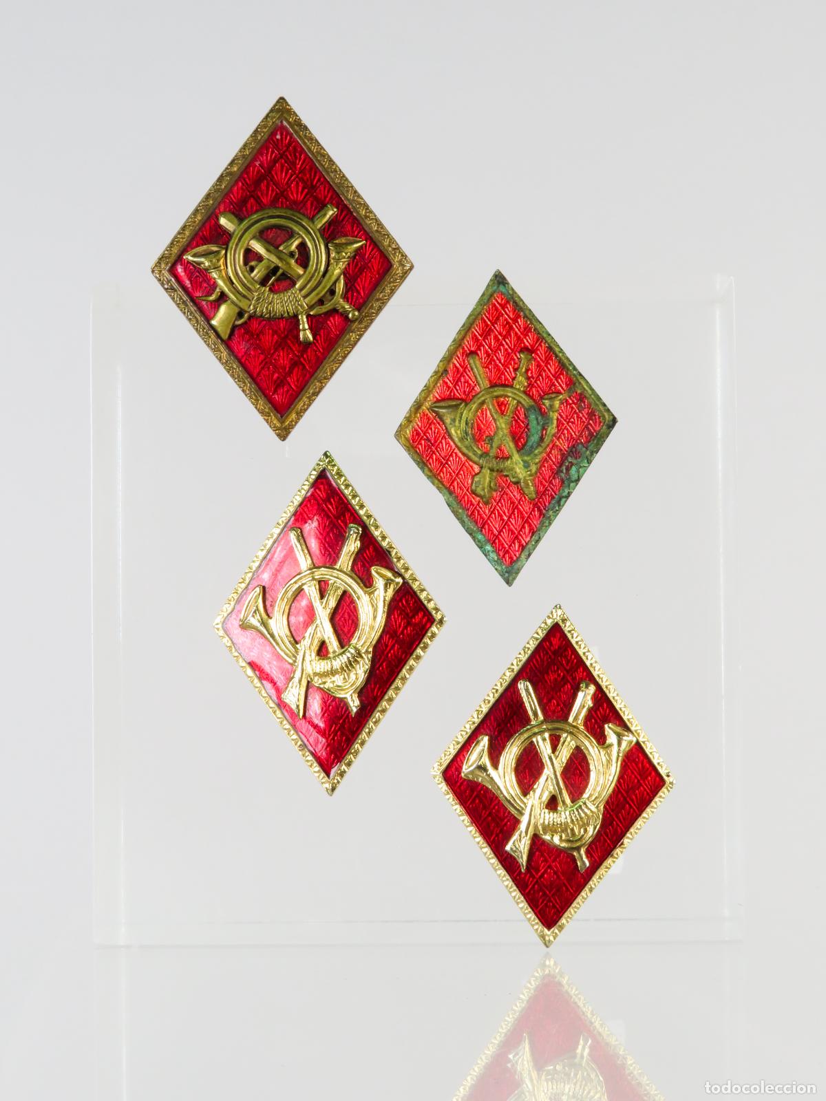 Militaria: 4 rombo Infanter&iacute;a metal y esmalte &eacute;poca Franco