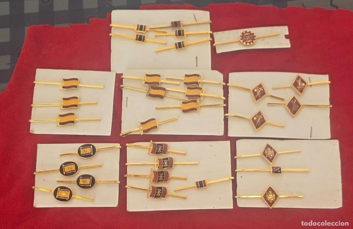 Militaria: Lote de pisacorbatas de polic&iacute;a armada, guardia civil, falange, Espa&ntilde;a, aguila, FNT sindicato
