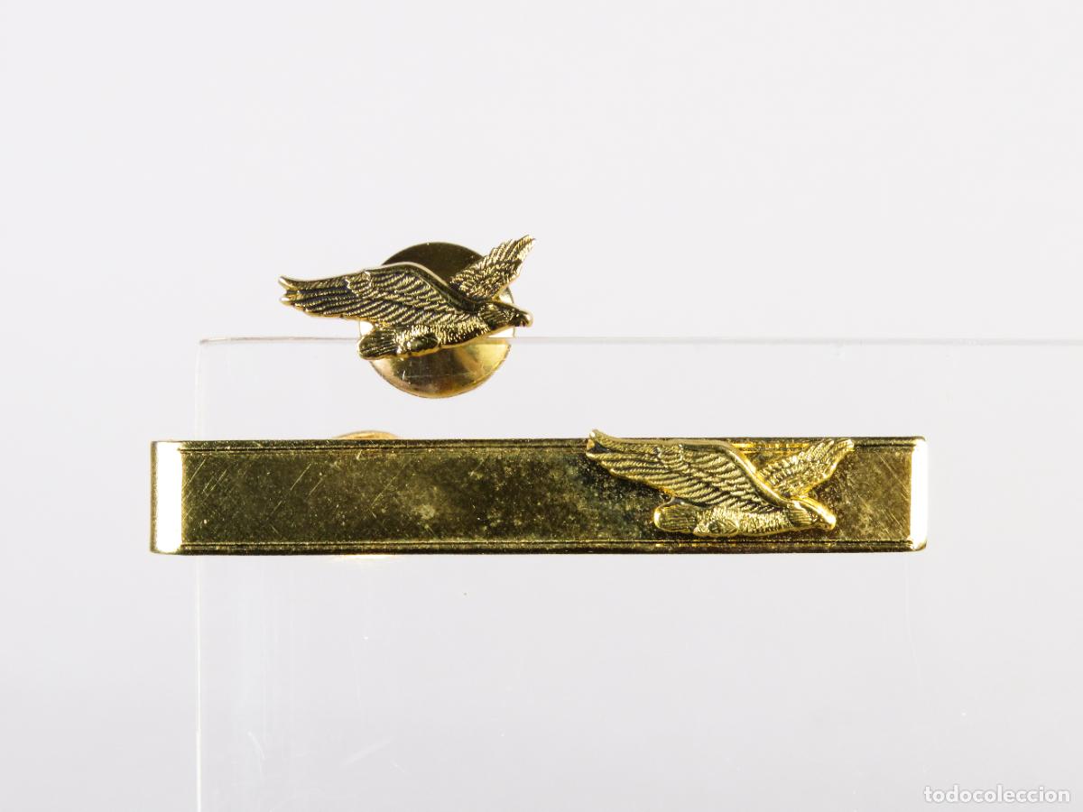 Militaria: Pinza pisacorbatas aviaci&oacute;n &aacute;guila Pratt & Whitney metal dorado segunda mitad S XX