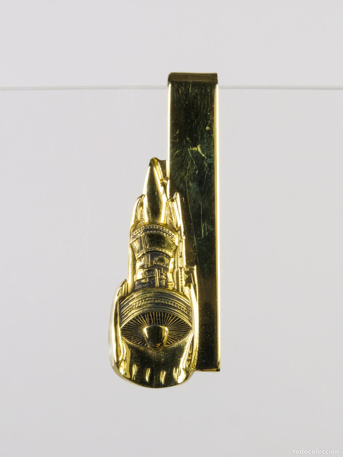 Militaria: Pisacorbatas pinza motor avi&oacute;n Pratt & Whitney compa&ntilde;&iacute;a metal dorado segunda mitad S XX