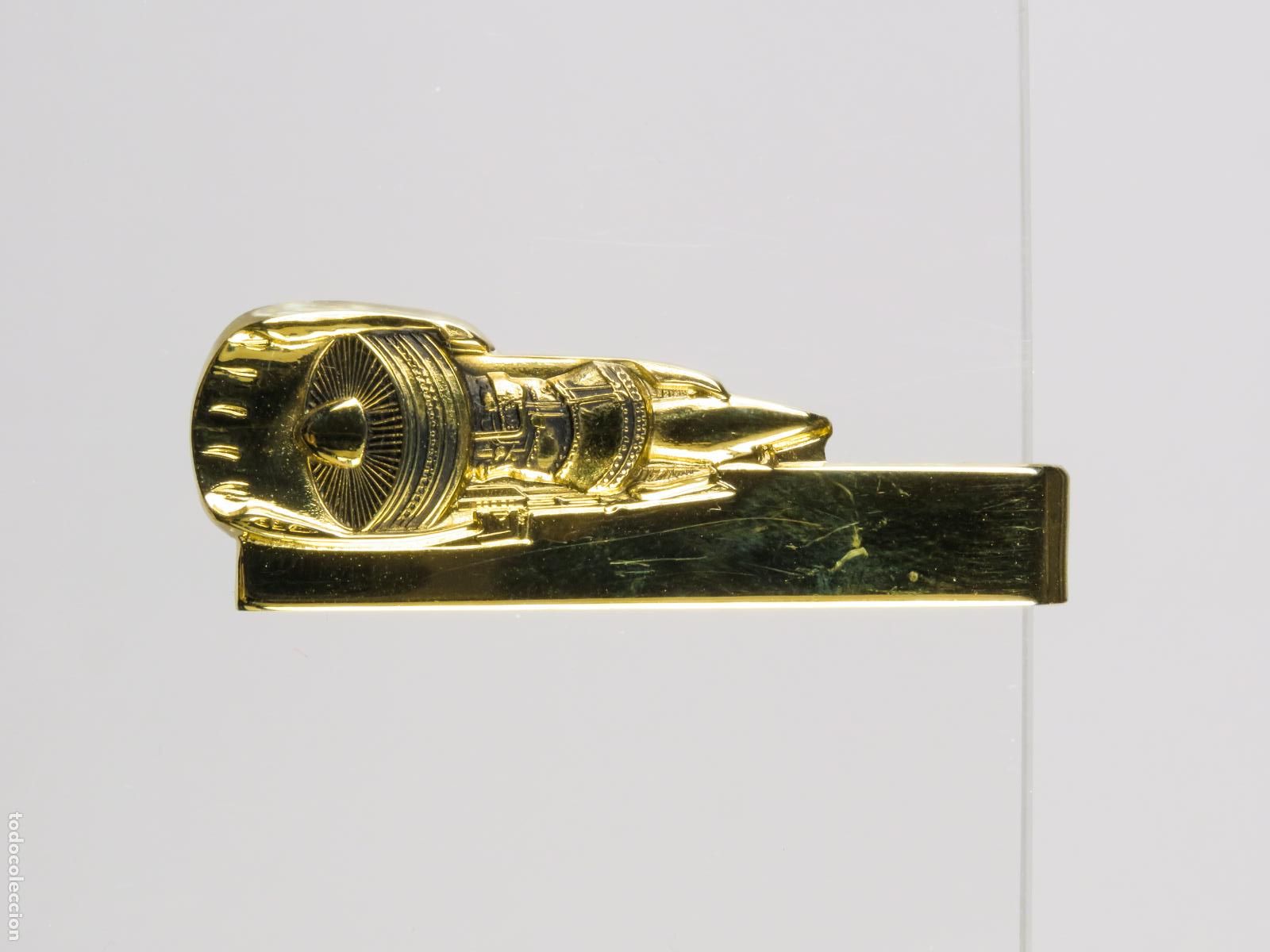 Militaria: Pisacorbatas pinza motor avi&oacute;n Pratt & Whitney compa&ntilde;&iacute;a metal dorado segunda mitad S XX