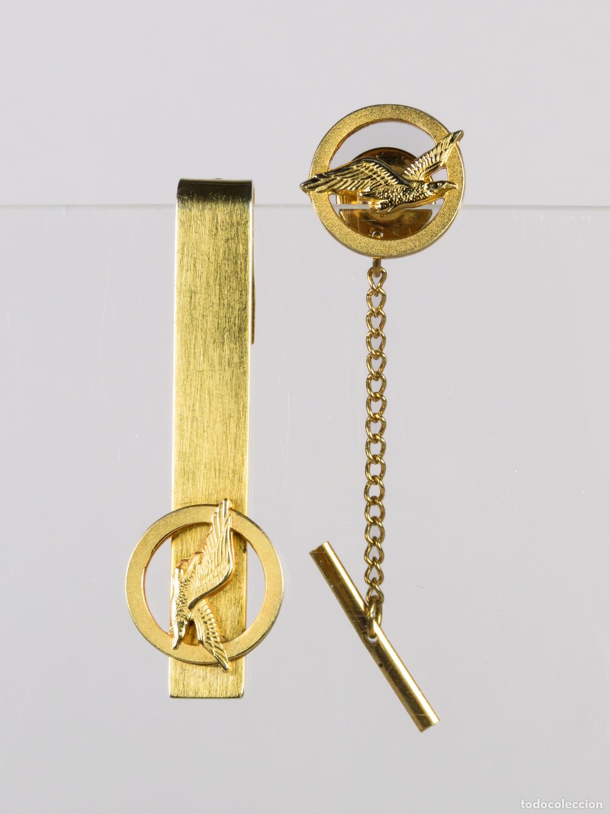 Militaria: Pinza pisacorbatas aviaci&oacute;n &aacute;guila Pratt & Whitney metal dorado segunda mitad S XX