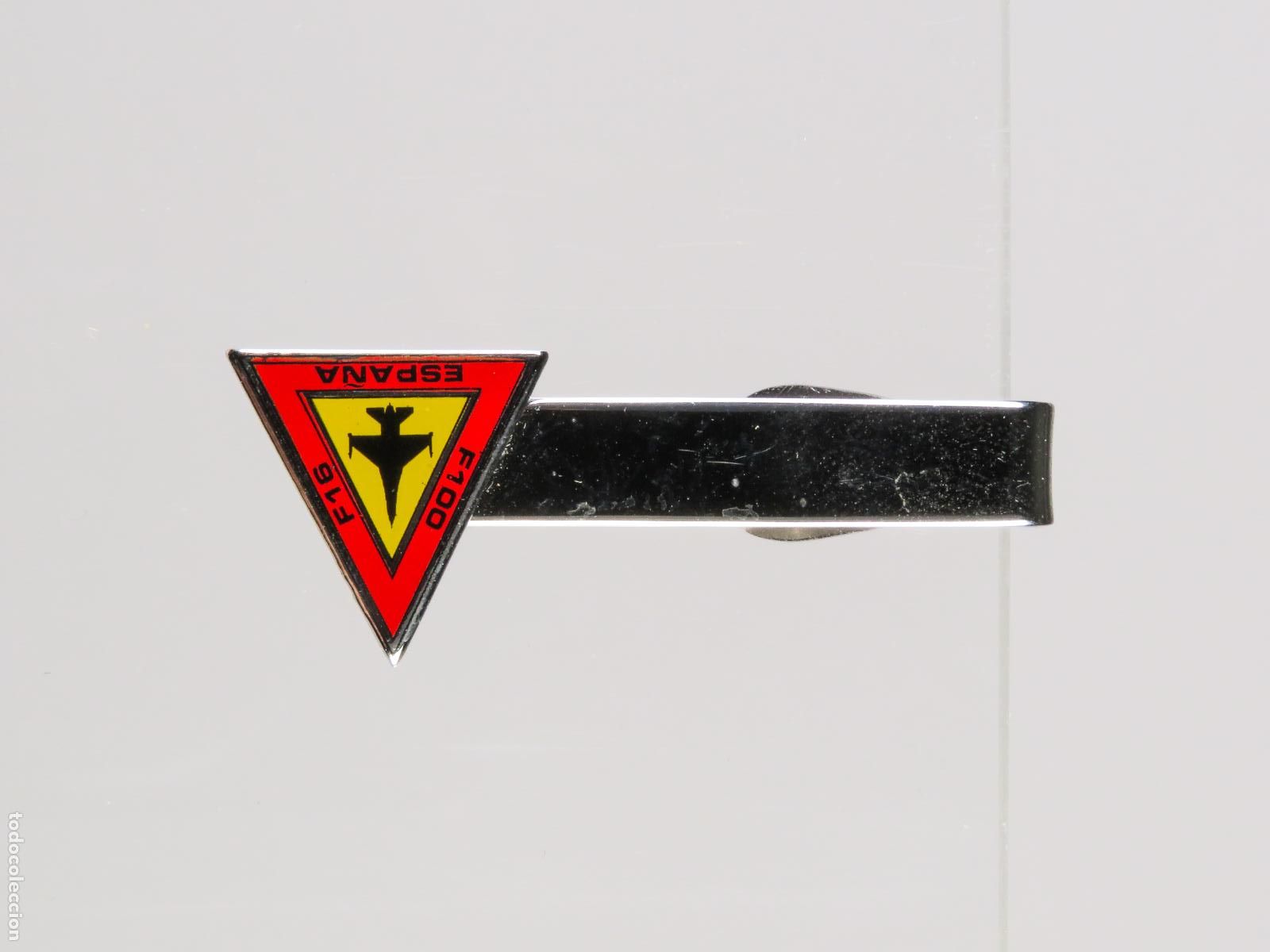 Militaria: Pisacorbatas avi&oacute;n aviaci&oacute;n F100 F16 metal plateado esmalte segunda mitad S XX