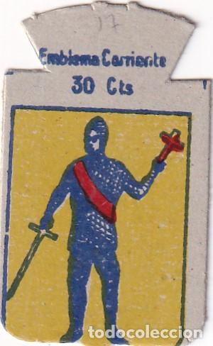 Militaria: Emblema auxilio social, CORRIENTE 30 CTS, serie x, N&ordm; 17, GIJON.