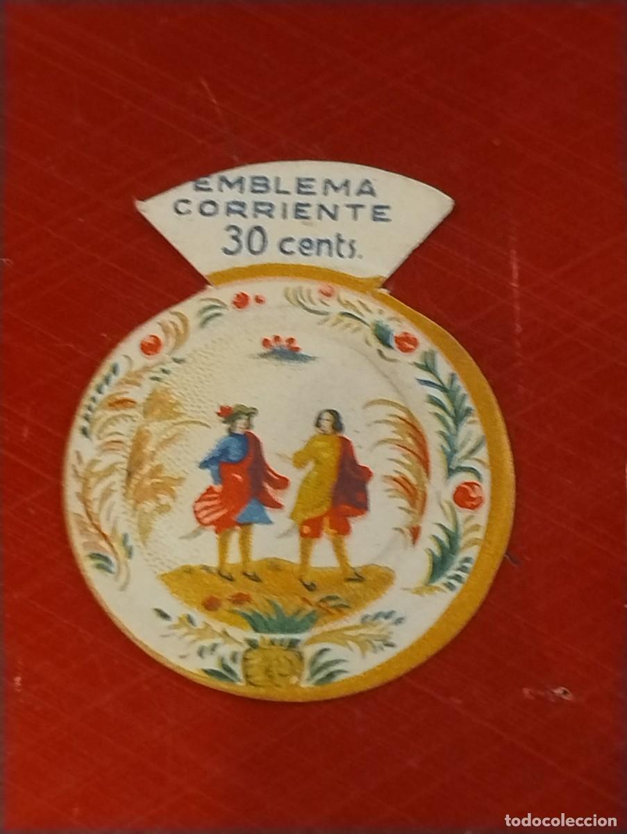Militaria: Emblema auxilio social, CORRIENTE 30 CTS, serie J, N&ordm; 5, PLATO, MANUFACTURA DEL BUEN RETIRO