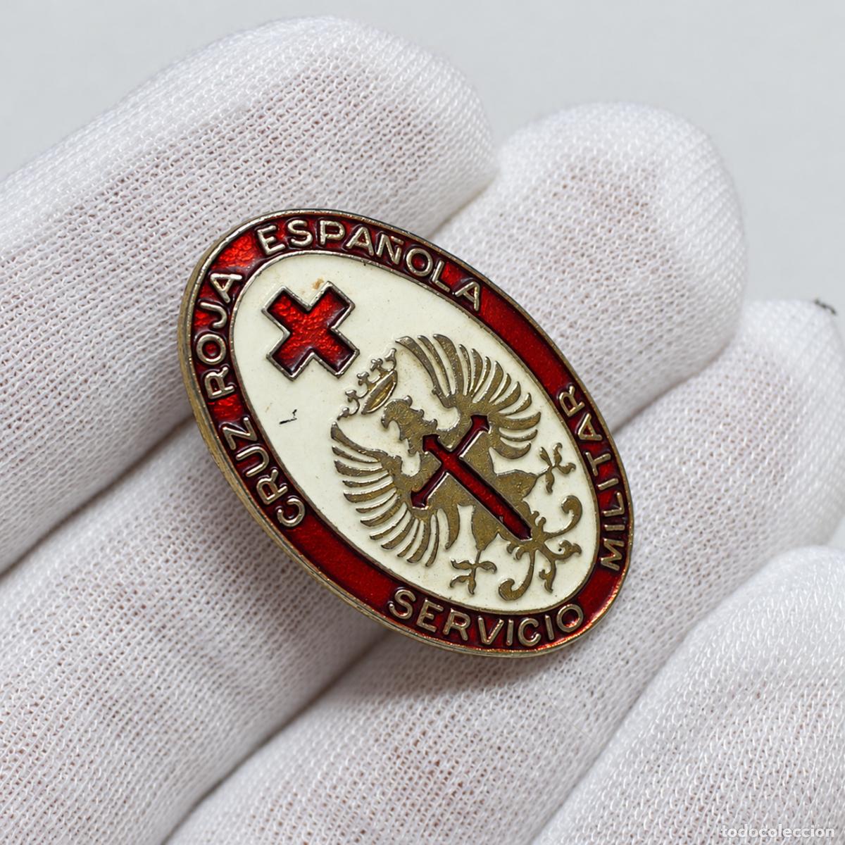 Militaria: Insignia Cruz Roja Espa&ntilde;ola Servicio Militar JME Eibar Esmaltada A&ntilde;os 70