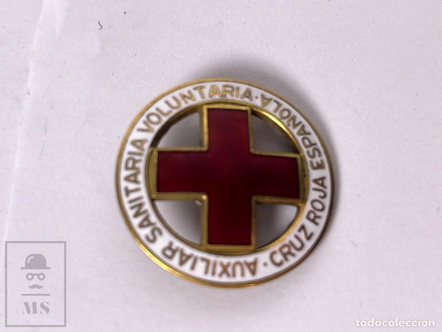 Militaria: Insignia de Aguja Esmaltada - Cruz Roja Espa&ntilde;ola / Auxiliar Sanitaria Voluntaria