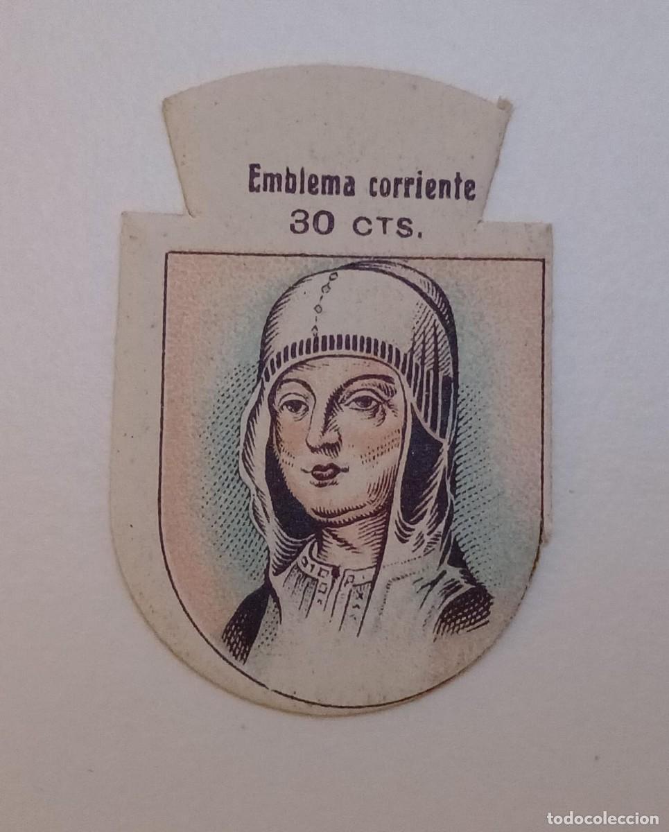 Militaria: Emblema auxilio social, CORRIENTE 30 CTS, serie C, N&ordm; 9, ISABEL LA CATOLICA.