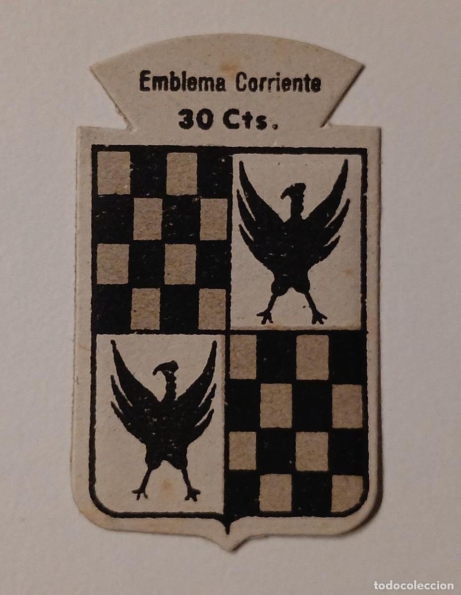 Militaria: Emblema auxilio social, CORRIENTE 30 CTS, serie B, N&ordm; 211, YBARTOLA.