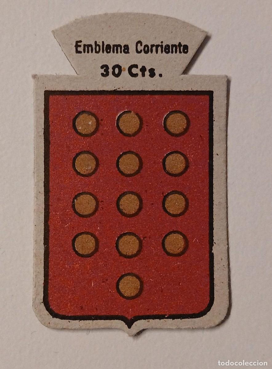 Militaria: Emblema auxilio social, CORRIENTE 30 CTS, serie B, N&ordm; 250, VILLAMAYOR.