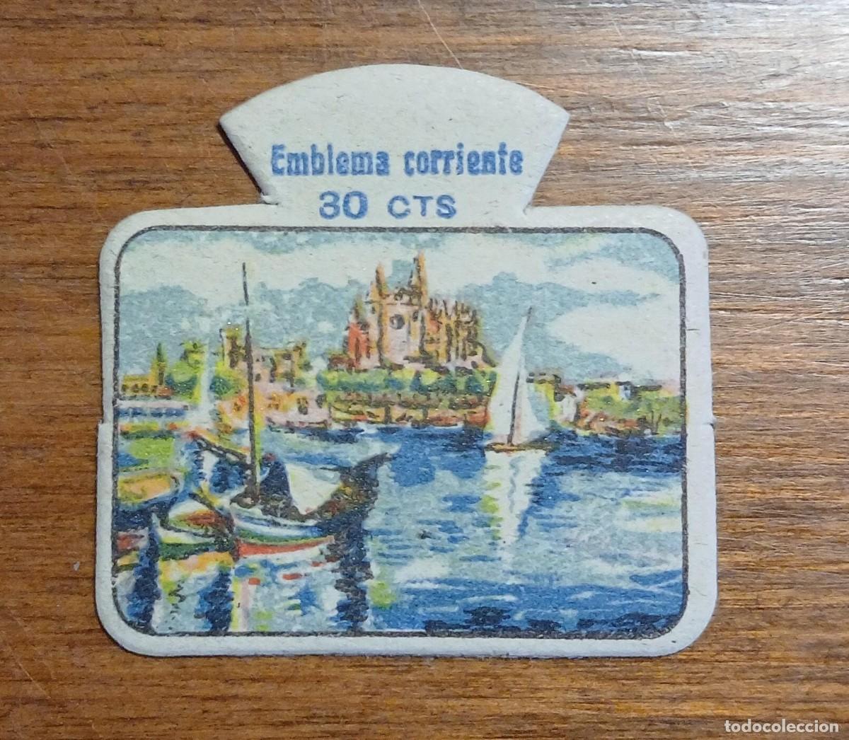 Militaria: Emblema auxilio social, CORRIENTE 30 CTS, serie M, N&ordm; 6, MALLORCA.