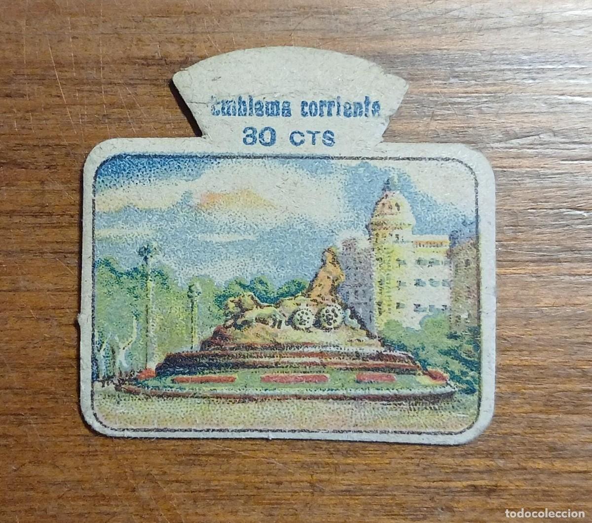 Militaria: Emblema auxilio social, CORRIENTE 30 CTS, serie M, N&ordm; 3, MADRID.