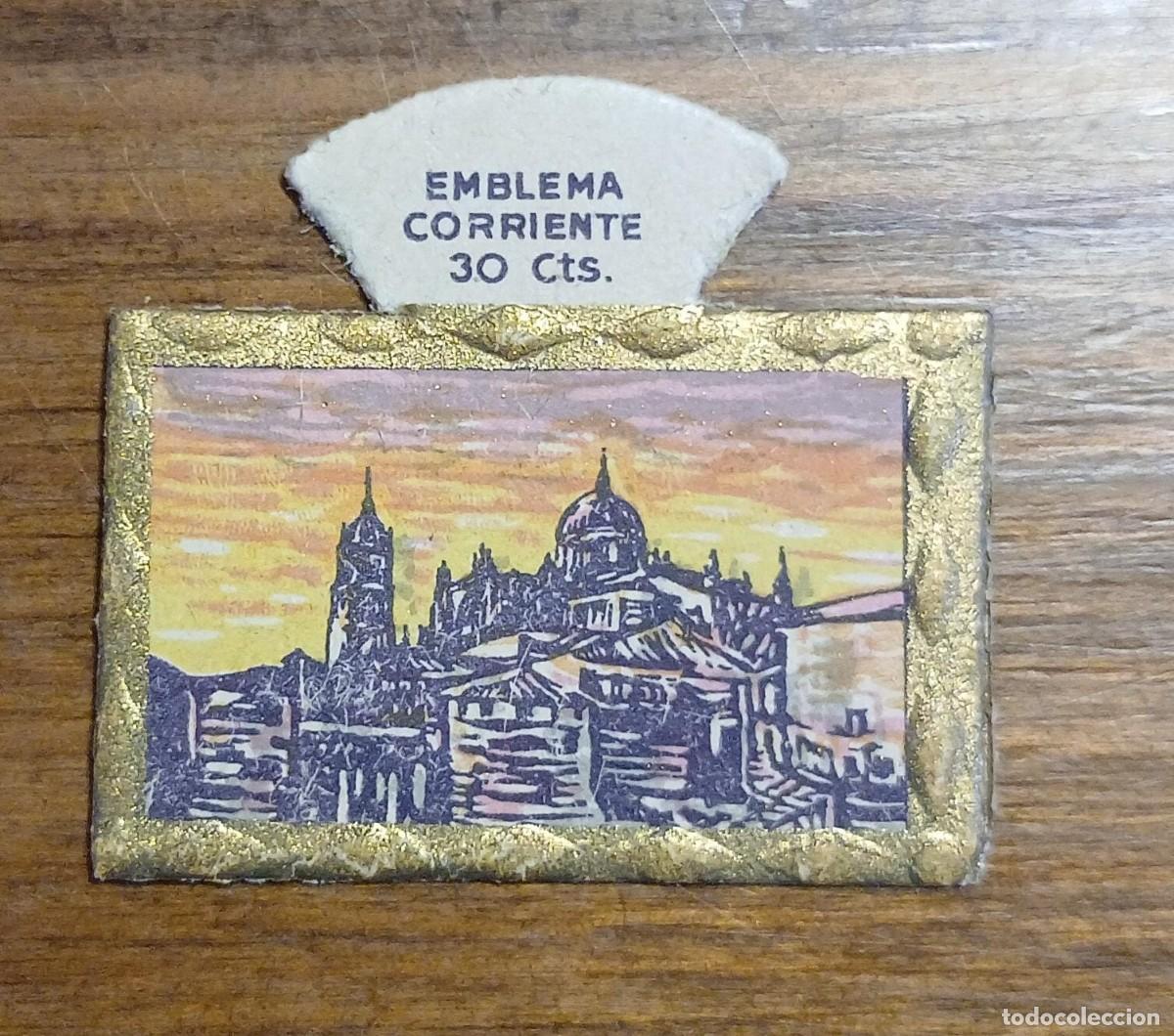 Militaria: Emblema auxilio social, CORRIENTE 30 CTS, serie M, N&ordm; 9, SALAMANCA.