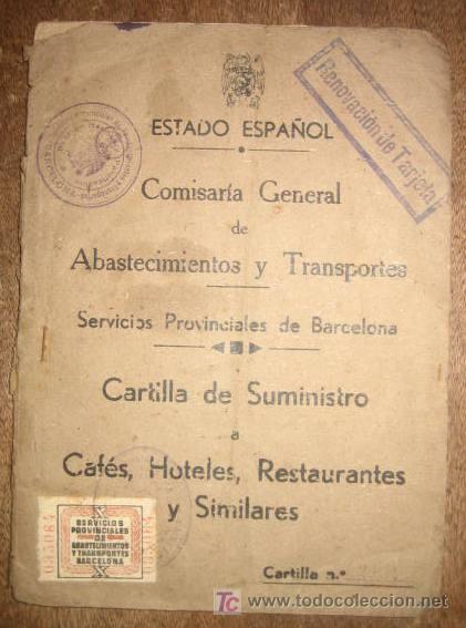 Militaria: Cartilla de subministro para Caf&eacute;s, Hoteles, restaurantes y similares, 1940 con vi&ntilde;eta en portada