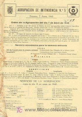 Militaria: 1945 ORDEN DEL D&Iacute;A DE LA A. DE INTENDENCIA DE ZARAGOZA